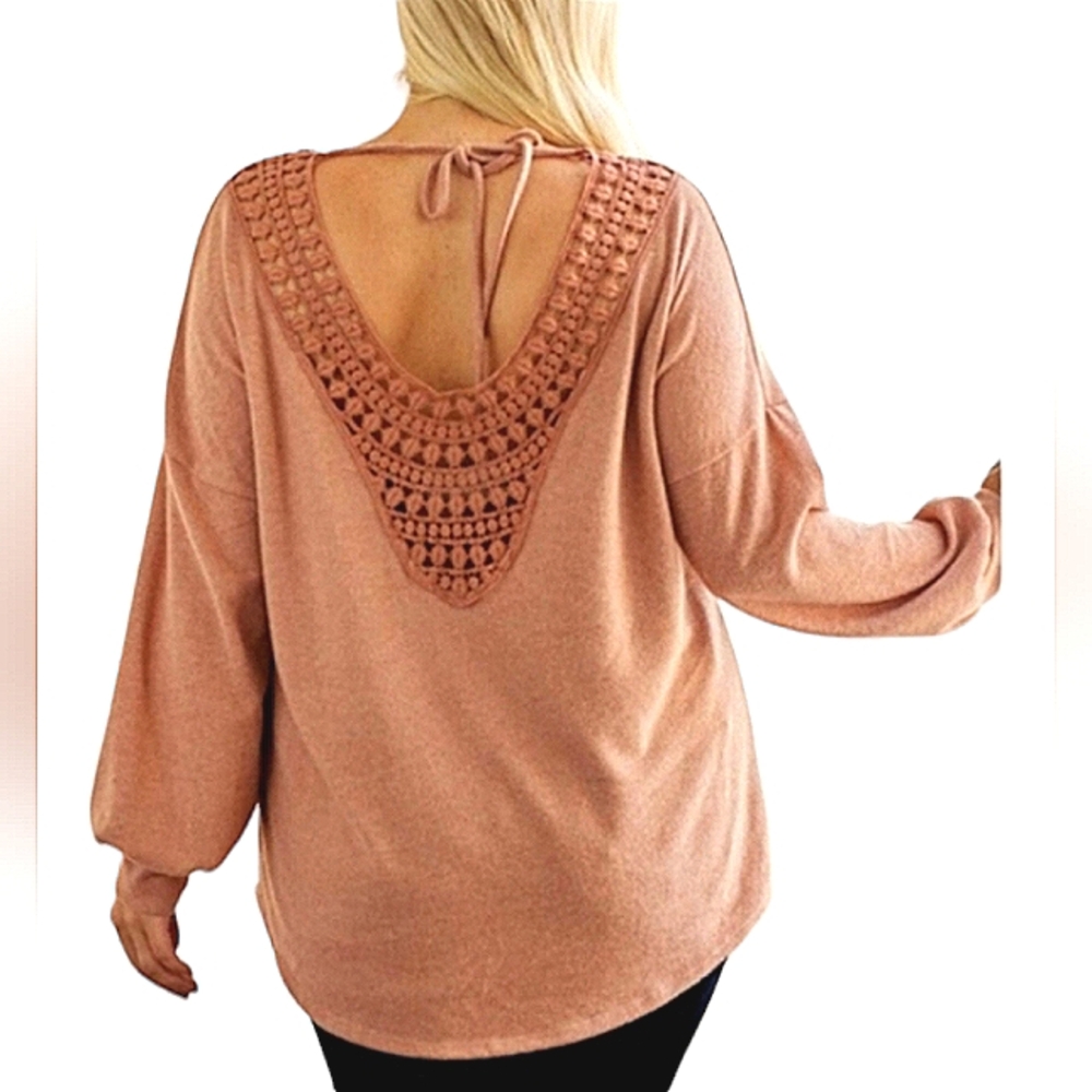 Lovely Melody Crochet Pumpkin Bohemian Long Sleeve Top NWT